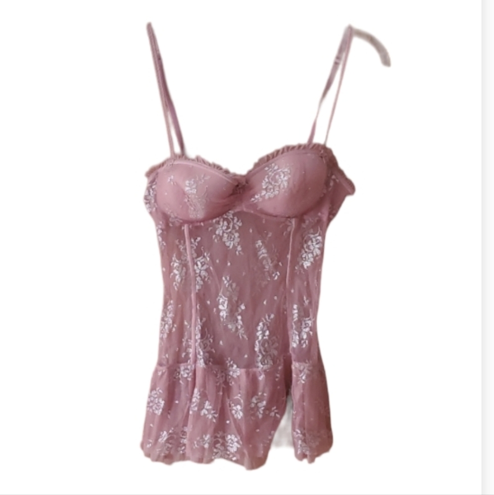 Victoria's Secret Angels Pink Sheer Mesh Intimate Lingerie Top & Bottoms 36B‎